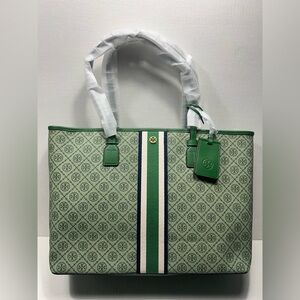 Tory Burch T Monogram Coated Canvas Tote Bag In Black MSRP $328